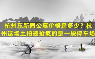 杭州东新园公墓价格是多少？杭州这场土拍被抢疯的是一块停车场