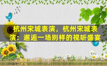 杭州宋城表演，杭州宋城表演：邂逅一场别样的视听盛宴