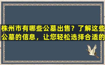株州市有哪些公墓出售？了解这些公墓的信息，让您轻松选择合适的安息之地