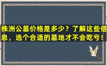 株洲公墓价格是多少？了解这些信息，选个合适的墓地才不会吃亏！