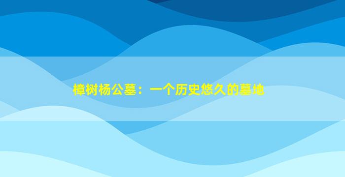 樟树杨公墓：一个历史悠久的墓地