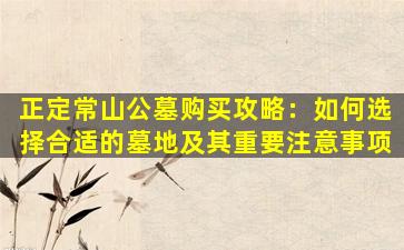 正定常山公墓购买攻略：如何选择合适的墓地及其重要注意事项