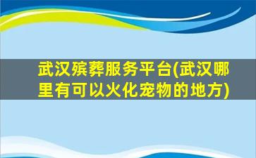 武汉殡葬服务平台(武汉哪里有可以火化宠物的地方)