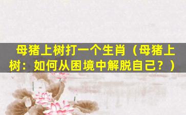 母猪上树打一个生肖（母猪上树：如何从困境中解脱自己？）