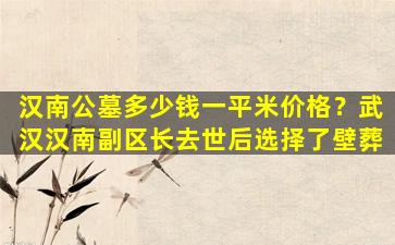 汉南公墓多少钱一平米价格？武汉汉南副区长去世后选择了壁葬