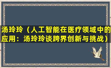 汤玲玲（人工智能在医疗领域中的应用：汤玲玲谈跨界创新与挑战）