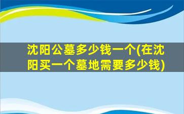 沈阳公墓多少钱一个(在沈阳买一个墓地需要多少钱)