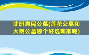 沈阳惠民公墓(莲花公墓和大朗公墓哪个好选哪家呢)