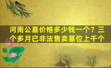 河南公墓价格多少钱一个？三个多月已非法售卖墓位上千个