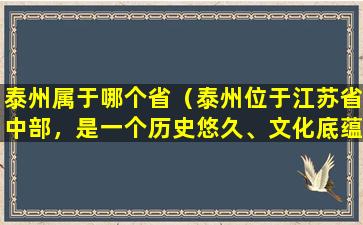 泰州属于哪个省（泰州位于江苏省中部，是一个历史悠久、文化底蕴深厚的城市。）