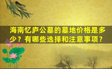海南忆庐公墓的墓地价格是多少？有哪些选择和注意事项？