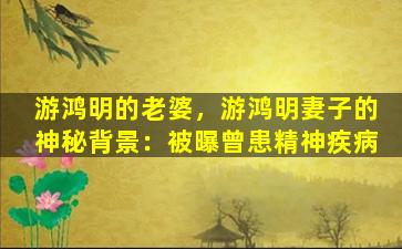 游鸿明的老婆，游鸿明妻子的神秘背景：被曝曾患精神疾病