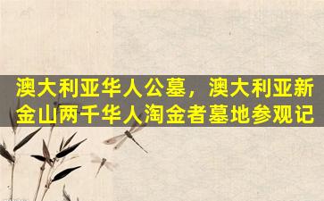 澳大利亚华人公墓，澳大利亚新金山两千华人淘金者墓地参观记