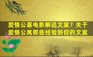 爱情公墓电影解说文案？关于爱情公寓那些经验到你的文案