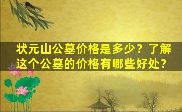 状元山公墓价格是多少？了解这个公墓的价格有哪些好处？