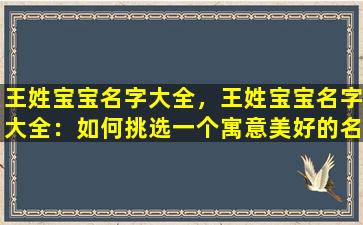王姓宝宝名字大全，王姓宝宝名字大全：如何挑选一个寓意美好的名字？