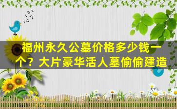 福州永久公墓价格多少钱一个？大片豪华活人墓偷偷建造