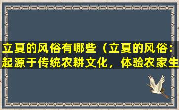 立夏的风俗有哪些（立夏的风俗：起源于传统农耕文化，体验农家生活）