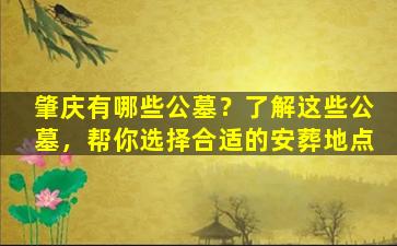 肇庆有哪些公墓？了解这些公墓，帮你选择合适的安葬地点