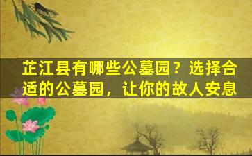 芷江县有哪些公墓园？选择合适的公墓园，让你的故人安息