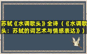 苏轼《水调歌头》全诗（《水调歌头：苏轼的词艺术与情感表达》）