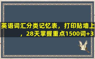 英语词汇分类记忆表，打印贴墙上，28天掌握重点1500词+300短语！