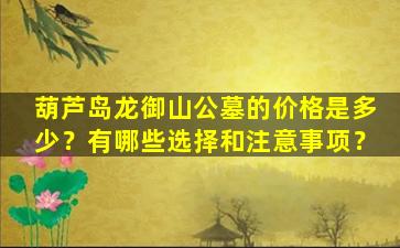 葫芦岛龙御山公墓的价格是多少？有哪些选择和注意事项？