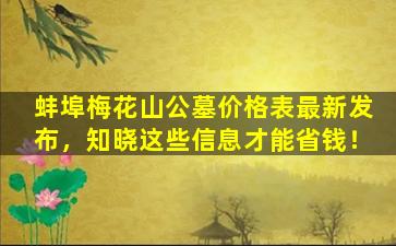 蚌埠梅花山公墓价格表最新发布，知晓这些信息才能省钱！