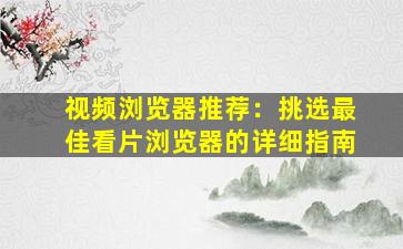 视频浏览器推荐：挑选最佳看片浏览器的详细指南