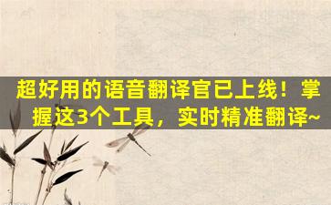 超好用的语音翻译官已上线！掌握这3个工具，实时精准翻译~