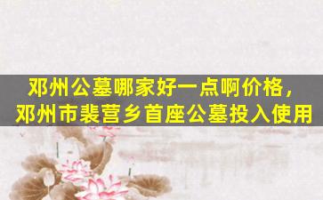 邓州公墓哪家好一点啊价格，邓州市裴营乡首座公墓投入使用