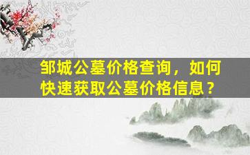 邹城公墓价格查询，如何快速获取公墓价格信息？