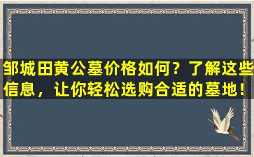 邹城田黄公墓价格如何？了解这些信息，让你轻松选购合适的墓地！