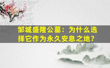 邹城盛隆公墓：为什么选择它作为永久安息之地？
