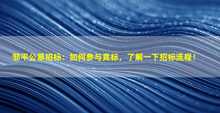 邹平公墓招标：如何参与竞标，了解一下招标流程！