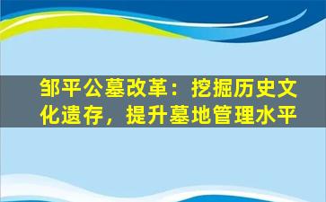邹平公墓改革：挖掘历史文化遗存，提升墓地管理水平