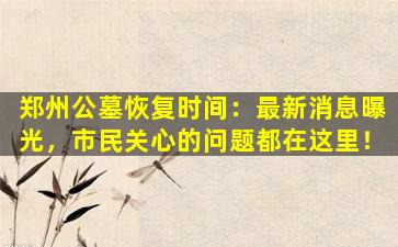 郑州公墓恢复时间：最新消息曝光，市民关心的问题都在这里！
