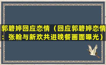 郭碧婷回应恋情（回应郭碧婷恋情：张翰与新欢共进晚餐画面曝光）