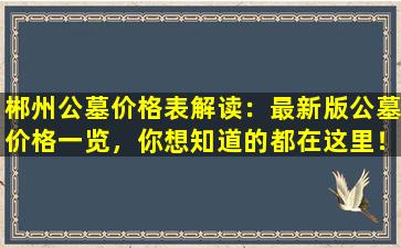 郴州公墓价格表解读：最新版公墓价格一览，你想知道的都在这里！