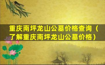 重庆南坪龙山公墓价格查询（了解重庆南坪龙山公墓价格）