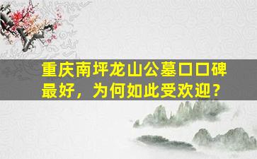 重庆南坪龙山公墓口口碑最好，为何如此受欢迎？