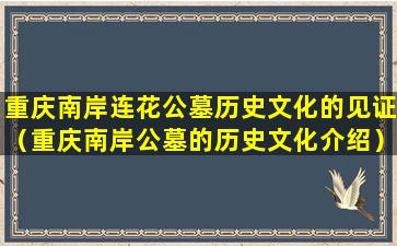重庆南岸连花公墓历史文化的见证（重庆南岸公墓的历史文化介绍）