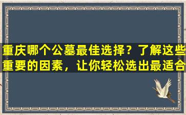 重庆哪个公墓最佳选择？了解这些重要的因素，让你轻松选出最适合的公墓！