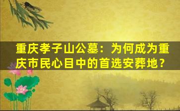 重庆孝子山公墓：为何成为重庆市民心目中的首选安葬地？