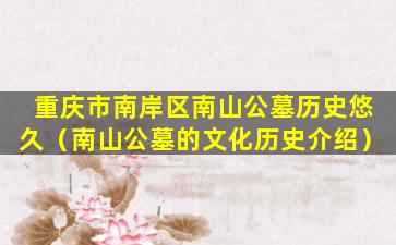 重庆市南岸区南山公墓历史悠久（南山公墓的文化历史介绍）