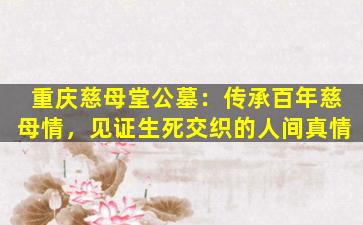 重庆慈母堂公墓：传承百年慈母情，见证生死交织的人间真情