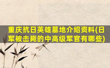 重庆抗日英雄墓地介绍资料(日军被击毙的中高级军官有哪些)