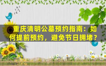 重庆清明公墓预约指南：如何提前预约，避免节日拥堵？