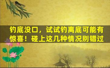 钓底没口，试试钓离底可能有惊喜！碰上这几种情况别错过