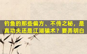 钓鱼的那些偏方、不传之秘，是真功夫还是江湖骗术？要弄明白